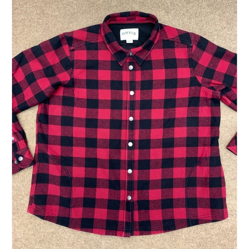 Orvis Flannel Shirt Womens XXL Pinnacle Buffalo Plaid Jacket Shacket Fleece Snap